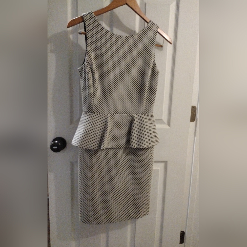 Banana Republic Jacquard Peplum Dress with a black and white pattern, Size 2
